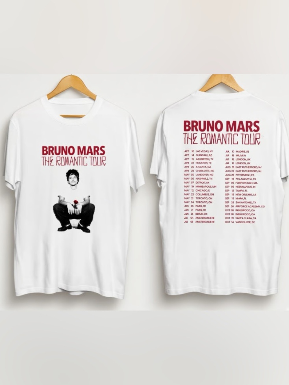 Bruno Mars The Romantic Tour 2026 White Graphic Tee, Music Merch Tour T-Shirt